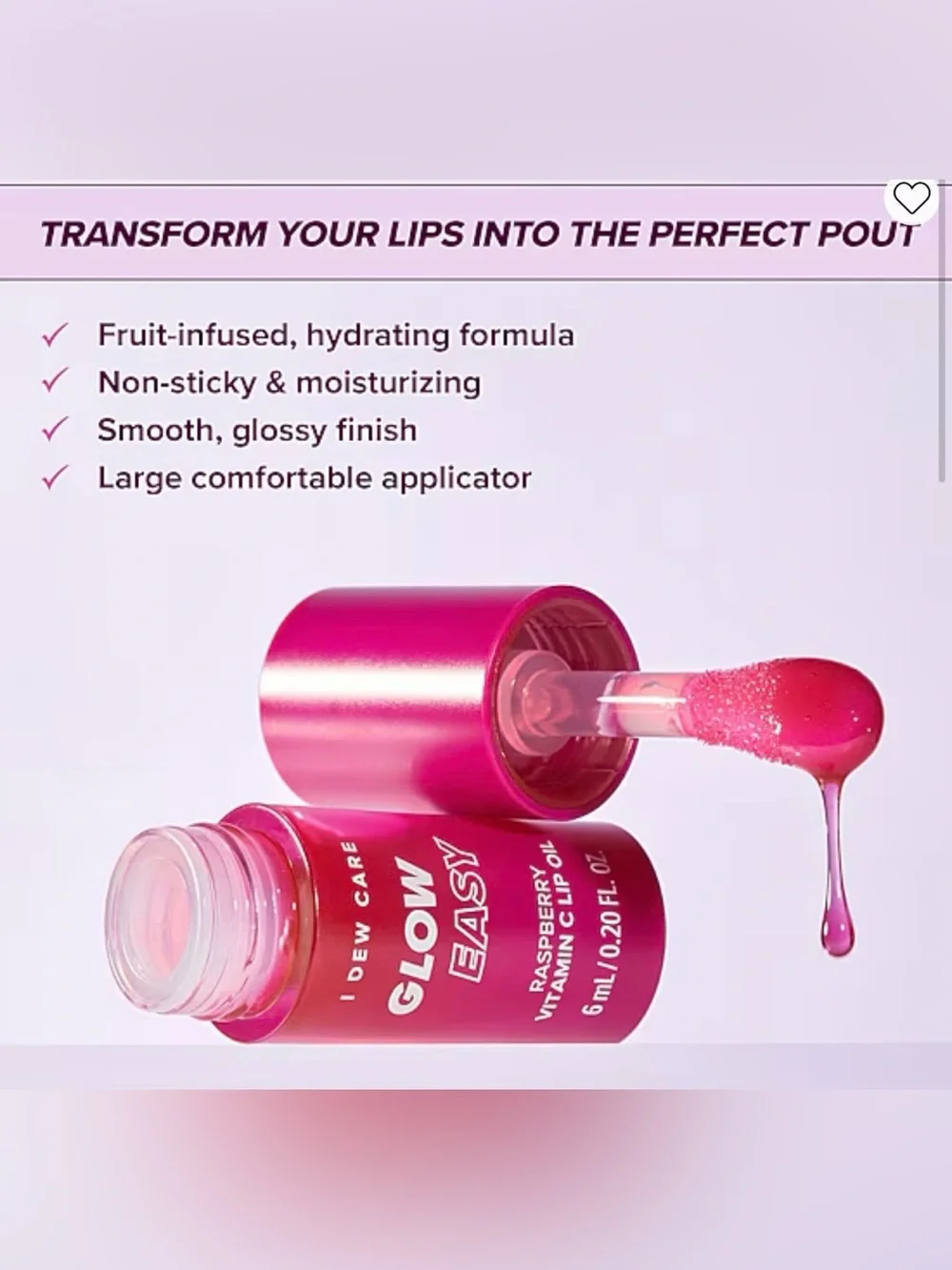 I Dew Care Glow Easy Raspberry Vitamin C Lip Oil 6ml BRAND NEW IN BOX